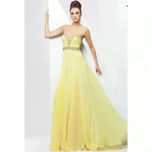 Women’s Bridesmaids Prom Yellow Tony Bowls Paris Chiffon Gown with Sequins Sz 2